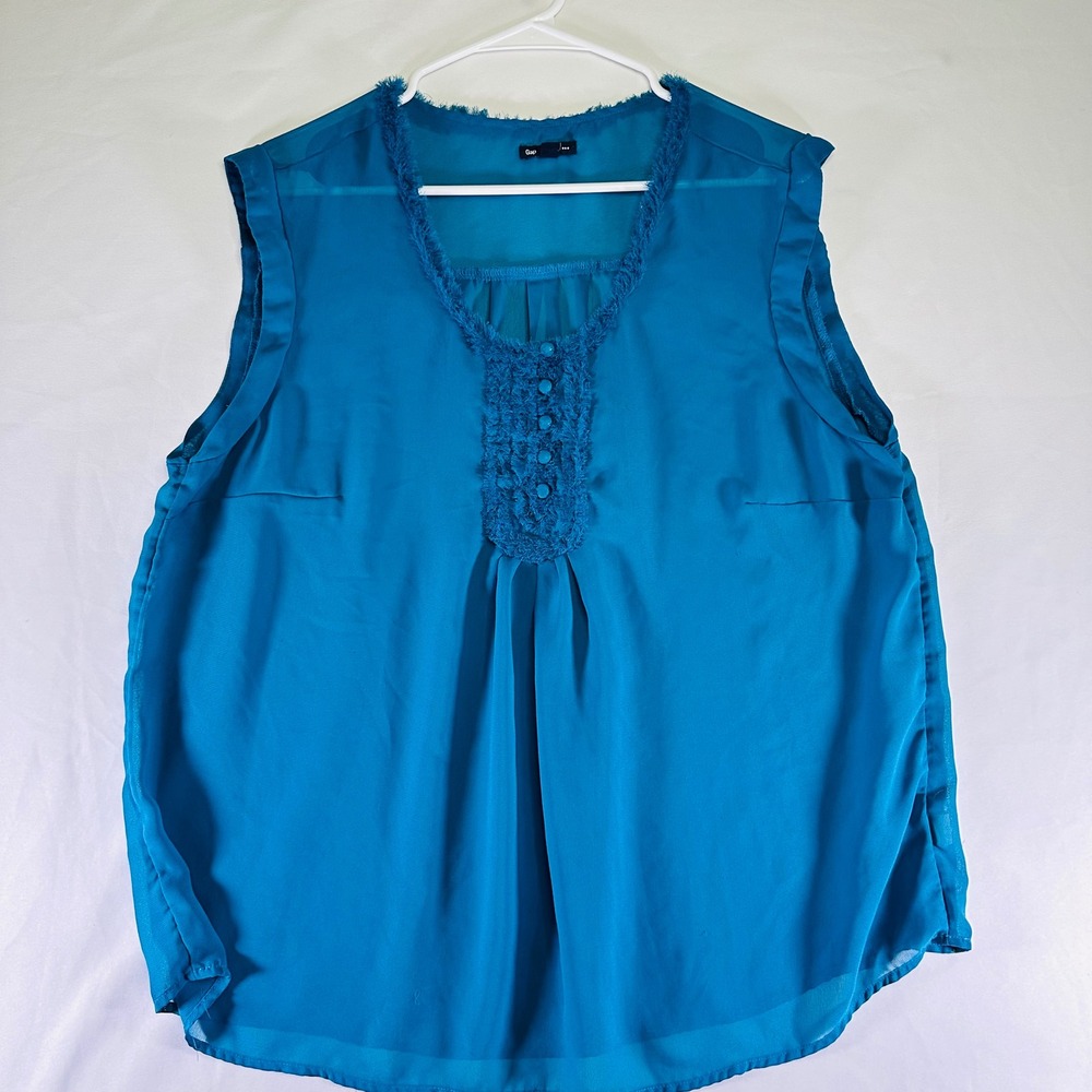 GAP Womens XL Teal Sleeveless Blouse Sheer with Button Detail‎ and Texture